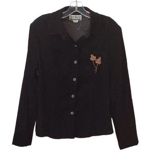 Sheri Martin Leaf Print Black Jacket NWT